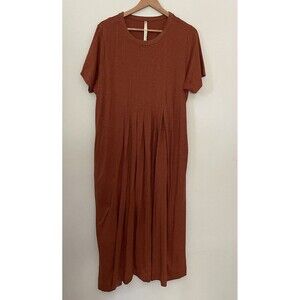 Uncle Frank Tucked Knit Midi Dress XL Orange  Pockets Boho Cottagecore Lagenlook